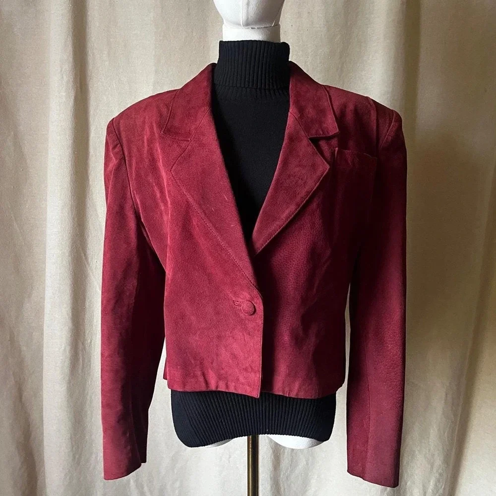 Vintage Avanti Burgundy Pig‎ Suede Cropped Blazer Jacket Yugoslavia 90s Size 10